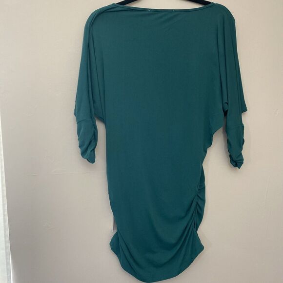 Susana Monaco Bodycon Shirt Dress Ruched Sides and Sleeves Pullover Small green - Picture 3 of 4